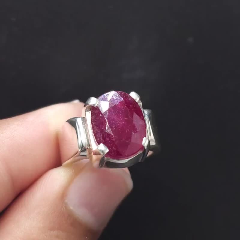 天然红宝石戒指 红宝石戒指 - 天然红宝石 925 纯银 复古手工红宝石戒指 - 戒指 - 宝石 紫色