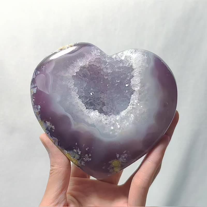 樱花玛瑙 心 心想事成 晶洞 聚宝盆 招财 收藏 摆件 单品 礼物 - 摆饰 - 宝石 紫色