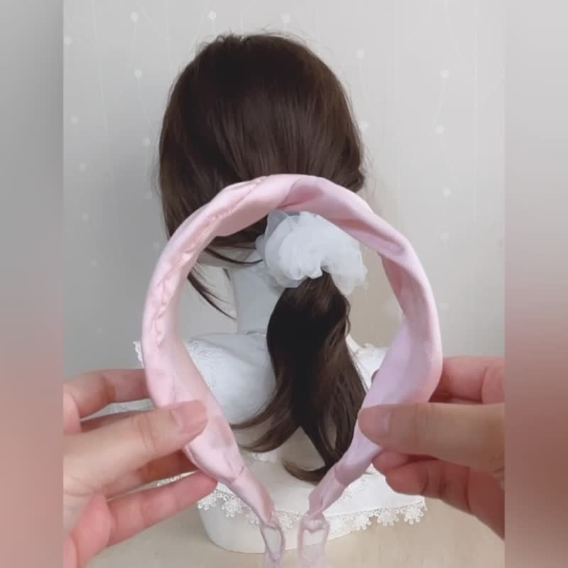 多用绑带发箍/粉红蕾丝蝴蝶结打结交叉发带式宽版无痛头箍头饰 - 发带/发箍 - 其他材质 粉红色