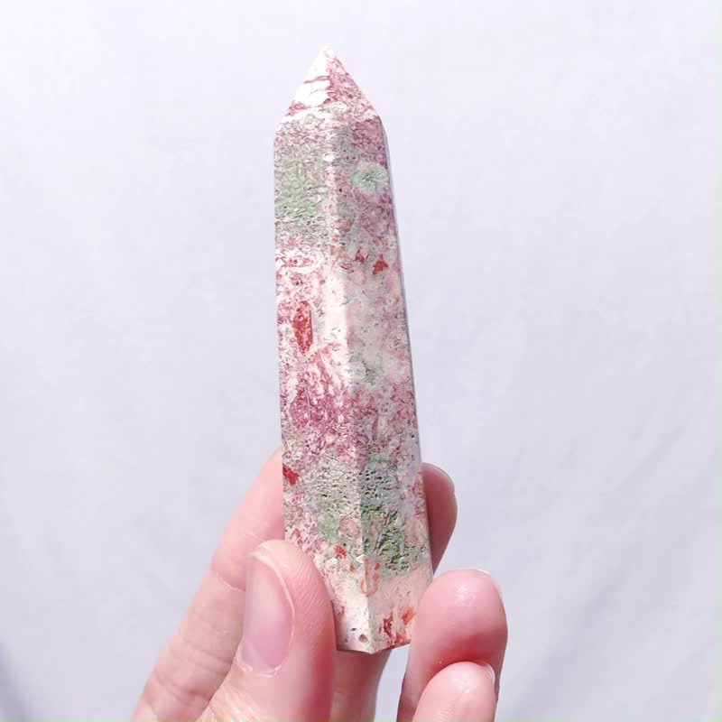 稀有红橘绿色豹纹玛瑙  一柱擎天 中流砥柱 招财 晶柱 单品 礼物 - 摆饰 - 宝石 红色