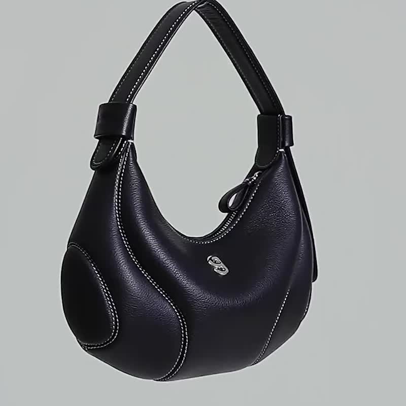 牛油果绿色 小号棒球包 头层牛皮真皮包 手提肩背腋下包 KUNOGIGI - 侧背包/斜挎包 - 真皮 绿色