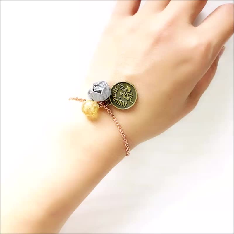 香氛手链 铸造星座x浪漫玫瑰琉璃珠 钛钢玫瑰金 手围可调 附滴管 - 手链/手环 - 不锈钢 多色