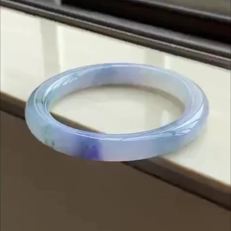 冰种翡翠天然翡翠玉镯 A玉手镯玉鈪 • 冰种紫罗兰飘花翡翠圆镯 - 手链/手环 - 玉石 紫色