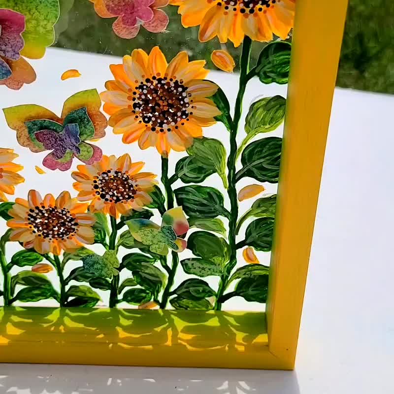 [定制/向日葵和蝴蝶]透明艺术，阴影艺术，室内花痴，夏天，物体，绘画 - 海报/装饰画/版画 - 压克力 黄色