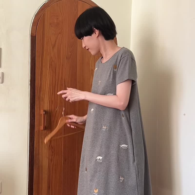 猫咪面包洋装：灰色 - 洋装/连衣裙 - 棉．麻 灰色
