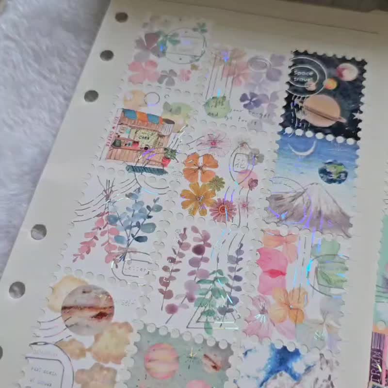 记忆中的纸胶带-邮票造型纸胶带-雾面珠光纸-立体贝壳银 - 纸胶带 - 纸 