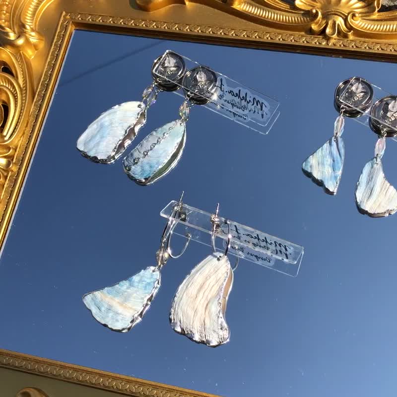 珠宝设计师亲手切割制作而成的鲍鱼壳耳环 天使之翼 Shell - 耳环/耳夹 - 贝壳 透明