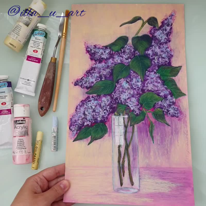 Lilac Painting Floral Original Art Still Life Wall Art Floral Acrylic Painting - 海报/装饰画/版画 - 其他材质 多色