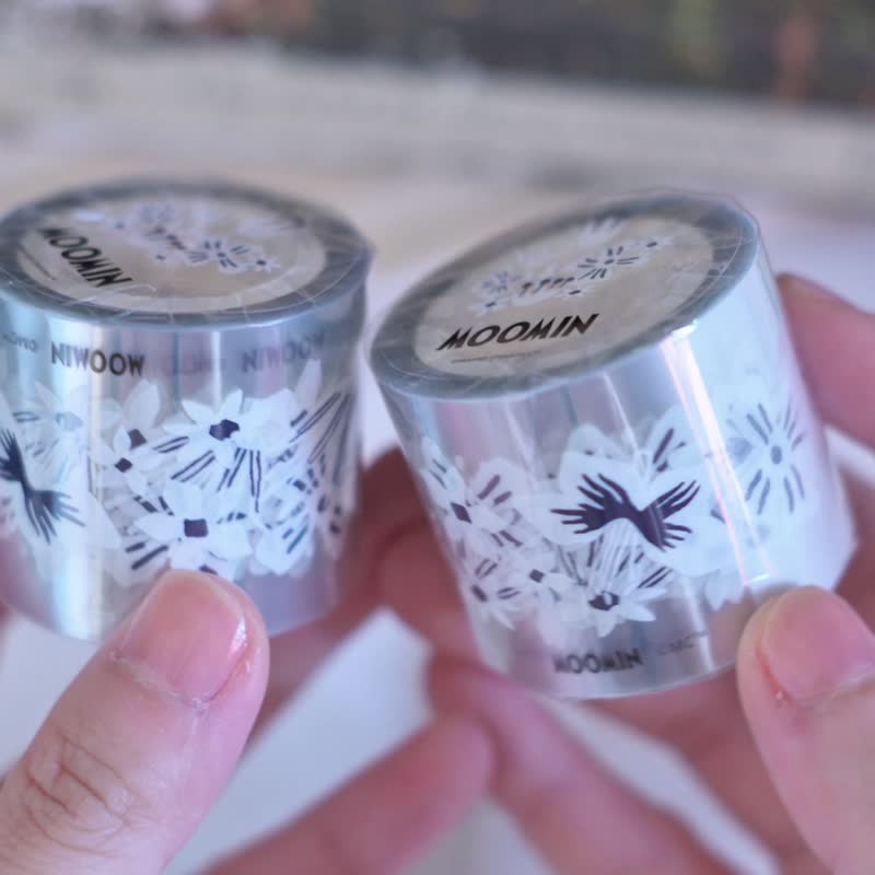 【Pinkoi x Moomin】Ribbon 白花 光面PET胶带 透明胶带 - 纸胶带 - 塑料 