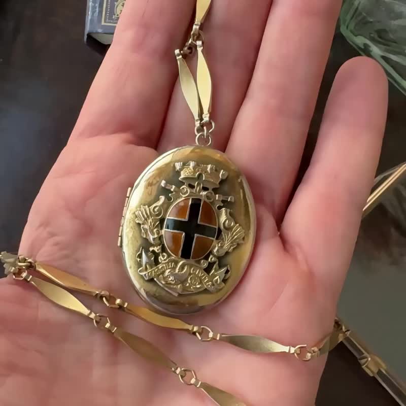 70 年代 Vintage Accessocraft by Anne Klein 坠饰项链，附原始签名链条 - 项链 - 珐琅 金色