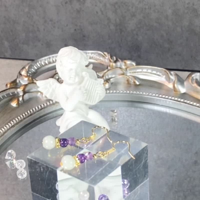 爱之梦 | 翡翠 乌拉圭紫水晶 紫水晶 | 梦幻魅力 | 女士水晶耳环 - 耳环/耳夹 - 玉石 紫色