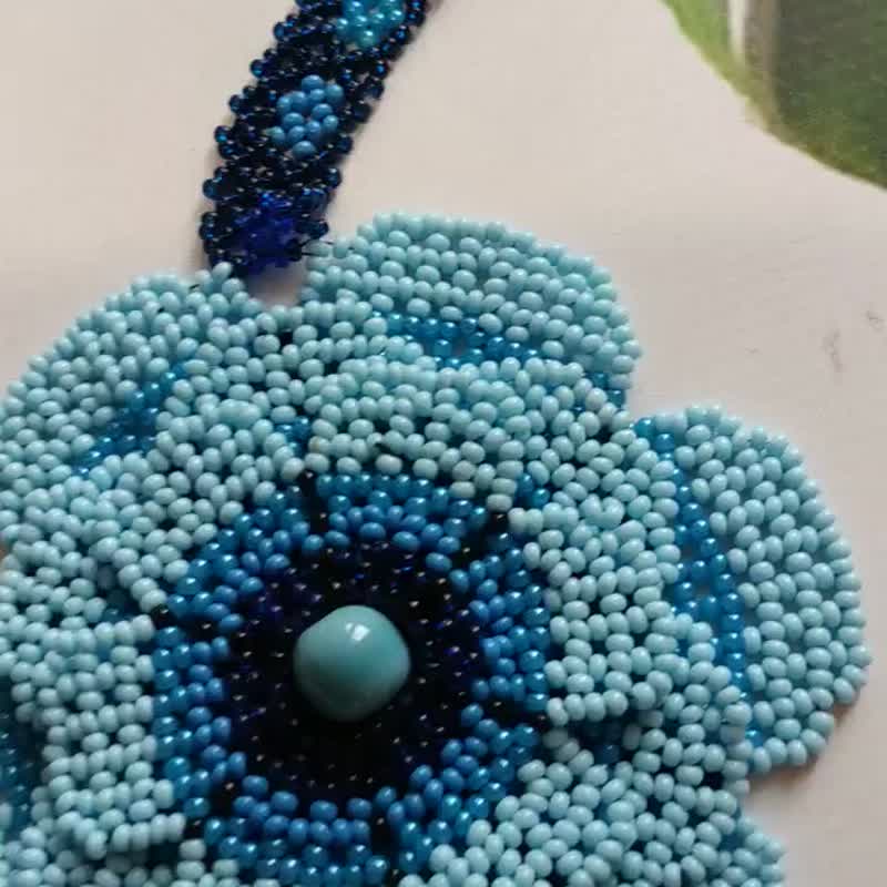Huichol 项链 长种子珠项链 珠饰项链，蓝玫瑰 红 f - 项链 - 玻璃 