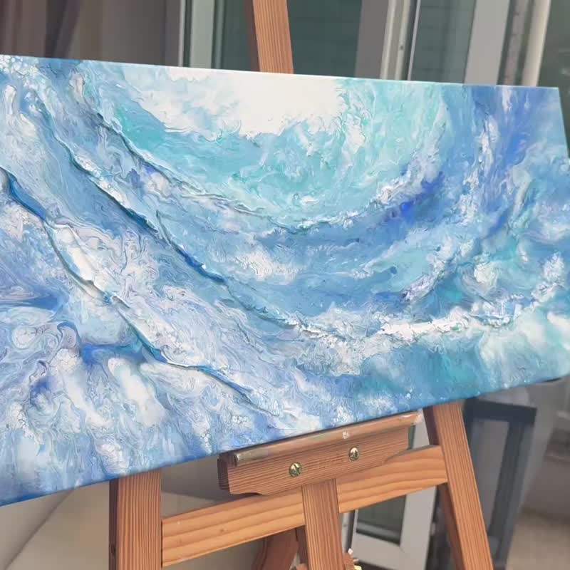 流体艺术 • 摆布画作 • 抽象原创丙烯酸画摆布画作 30x60cm - 海报/装饰画/版画 - 棉．麻 蓝色