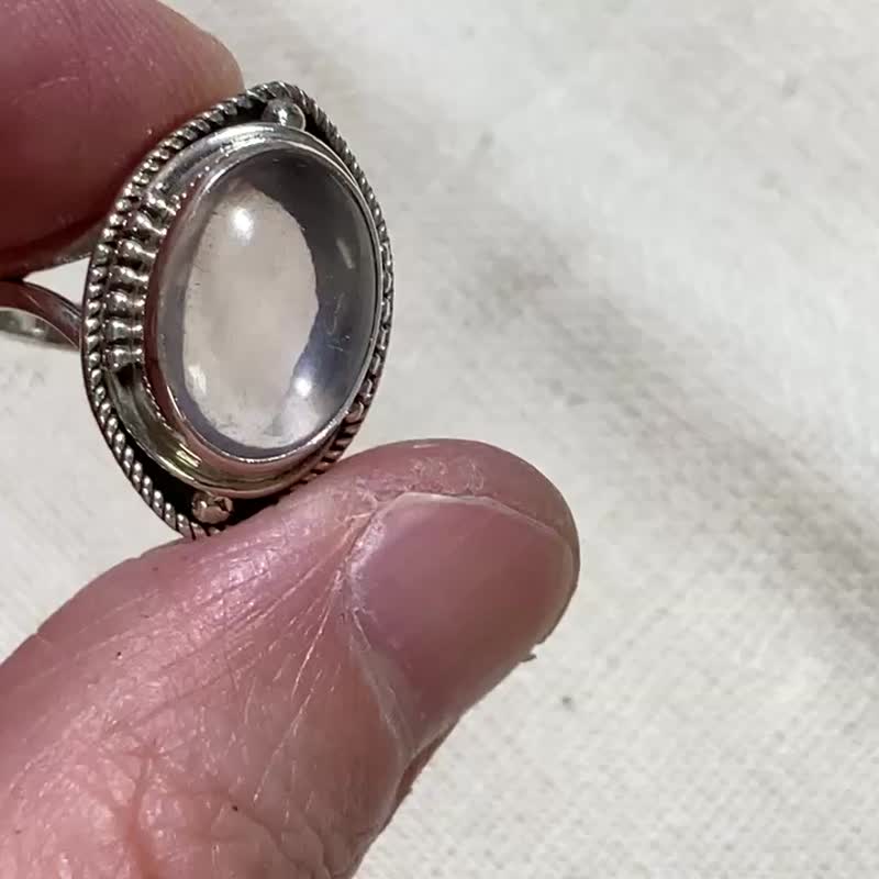 天然 粉水晶 戒指 尼泊尔 手工制 925纯银 - 戒指 - 水晶 粉红色