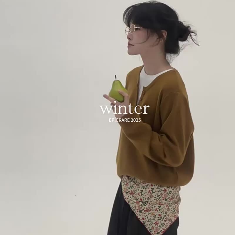 4顔色 冬晨 假兩件針織衫 美式復古簡約百搭休閒圓領上衣 - 女装针织衫/毛衣 - 棉 灰色