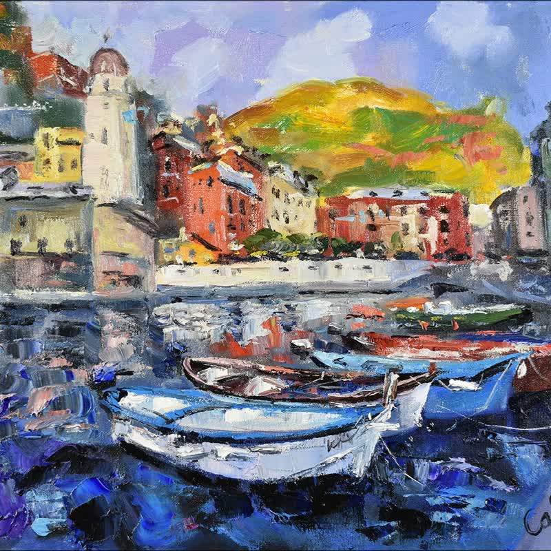 Italy Painting Italian Landscape Original Artwork Cinque Terre Impressionism - 海报/装饰画/版画 - 其他材质 多色