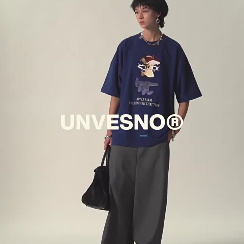 UNVESNO 复古印花蓝色潮牌半袖男女款情侣装宽松短袖T恤 SWS-1159 - 男装上衣/T 恤 - 棉．麻 