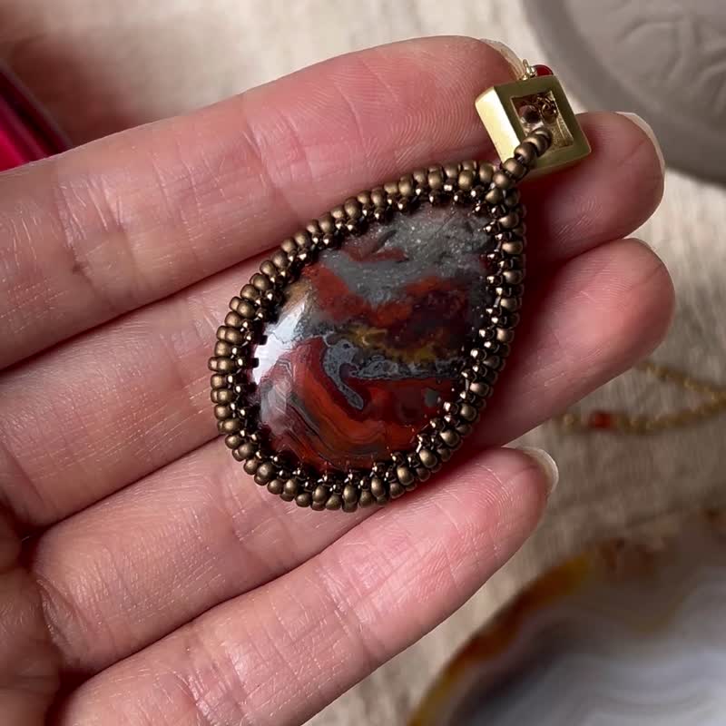 疯狂玛瑙 简约民族风 串珠吊坠 配宝石链 - 项链 - 水晶 红色