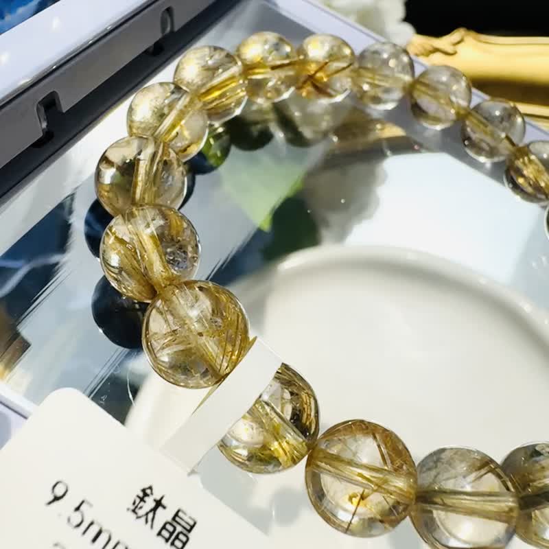 天然轻透料黄金厚板钛金钛晶 9.5mm25.30g 旺事业避邪主招财阳气旺 - 手链/手环 - 水晶 金色
