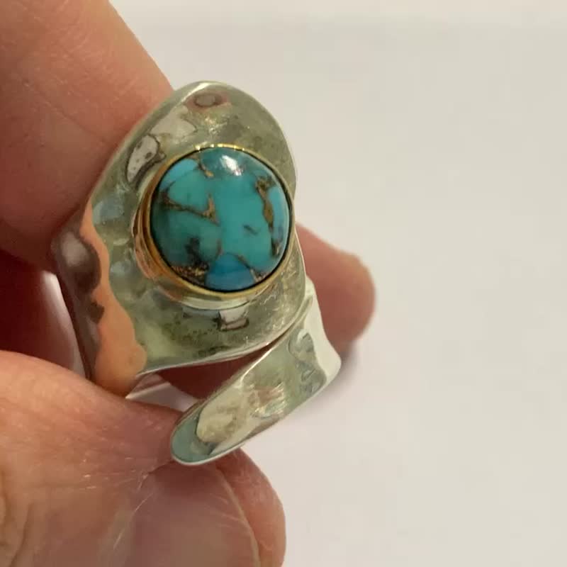 天然 绿松石 戒指 尼泊尔 手工制 925纯银 - 戒指 - 玉石 绿色