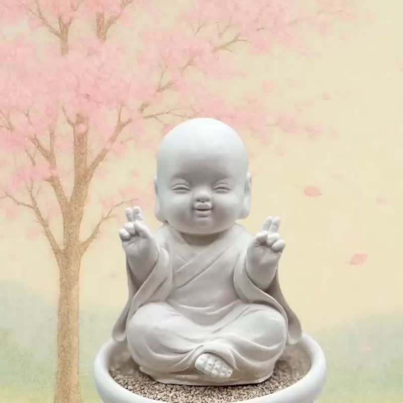 净念吉祥小沙弥之一笑小盘套组 禅意香氛扩香盘 文青可爱疗愈摆件 - 香薰/精油/线香 - 水泥 白色