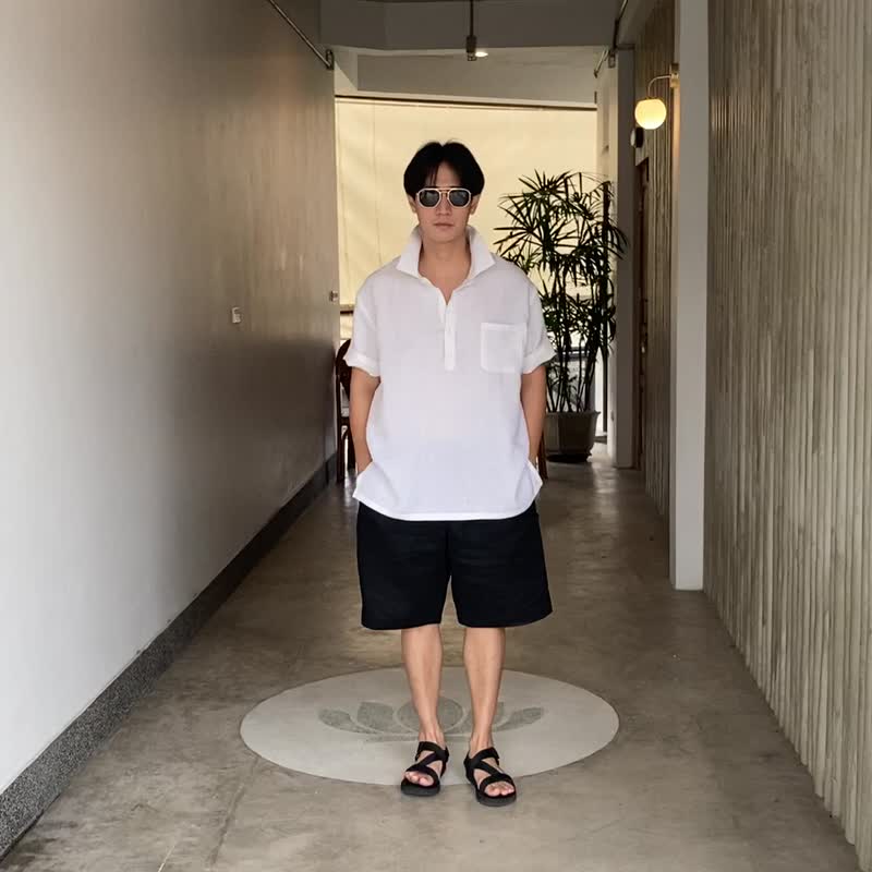 Blue & J 亚麻衬衫 极简风格 - 白色 - 男装衬衫 - 亚麻 白色