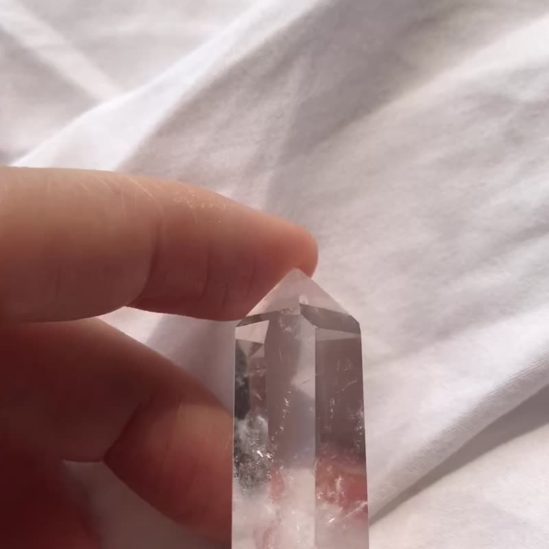红针 透体 彩虹 白水晶柱 六棱柱 水晶柱 手握 手把玩 - 摆饰 - 水晶 透明