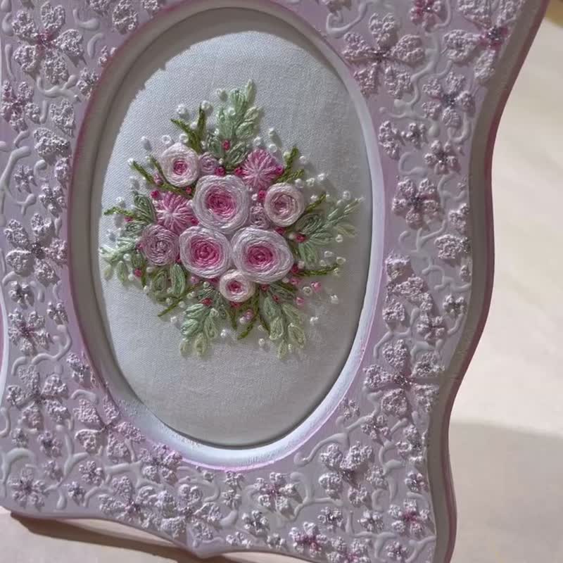 相框 结婚 婚礼 纪念 双面 立体 刺绣 蝶古巴特 居家 手工 - 收纳用品 - 木头 粉红色