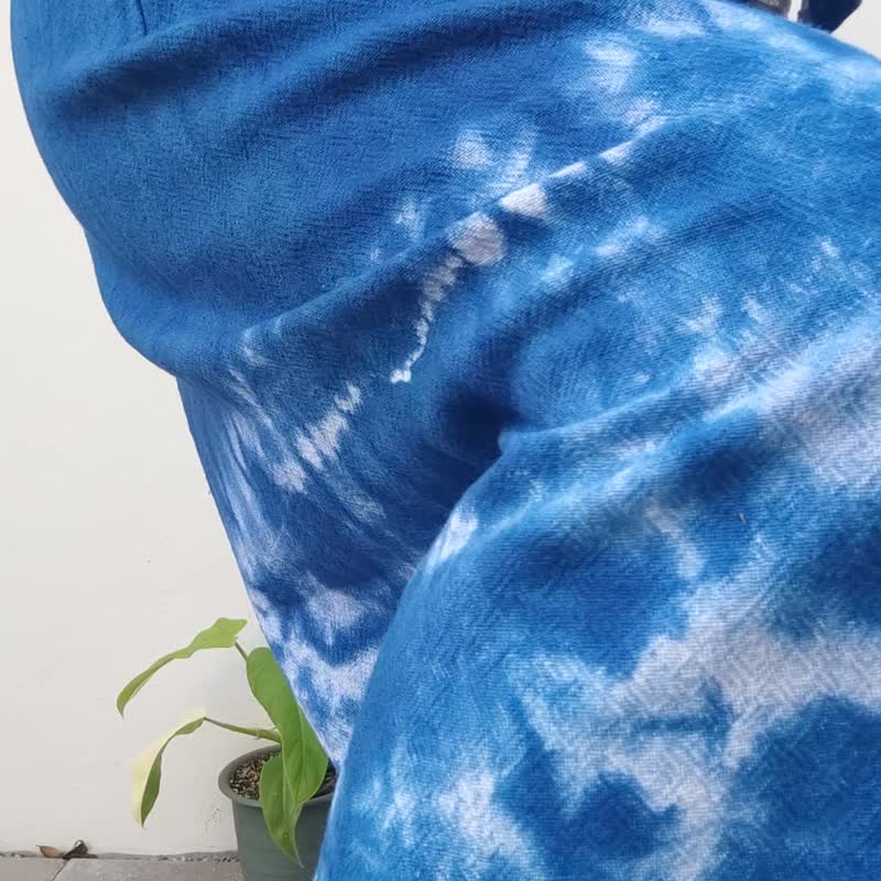 Miku Pants - 靛蓝色扎染宽腿裤 - 女装长裤 - 棉．麻 蓝色