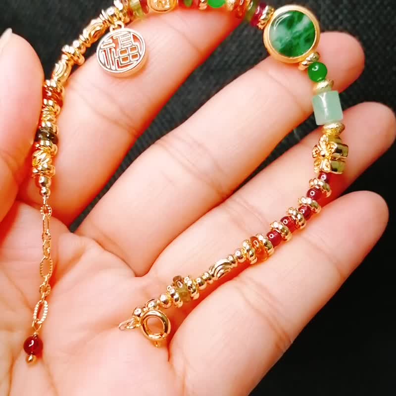 金银财宝Jinyincaibao 14k阳绿翡翠手链 - 手链/手环 - 玉石 