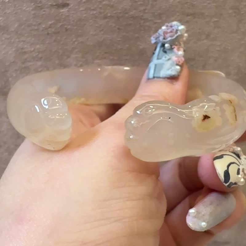 樱花玛瑙手镯玛瑙手镯 猫镯 猫爪镯冰透小花仙气可爱胖猫爪56圈口 - 手链/手环 - 玉石 