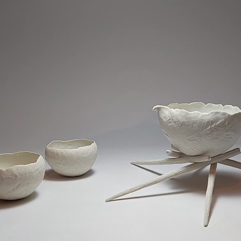 陶瓷手作茶海与茶海杯托(一组)-破茧而出 - 茶具/茶杯 - 瓷 白色