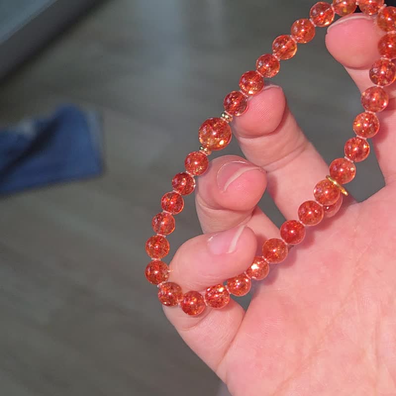 高品 浓色辣椒红金太阳设计款 水晶 5MM+ 7MM 水晶手链 招正财自 - 手链/手环 - 水晶 红色