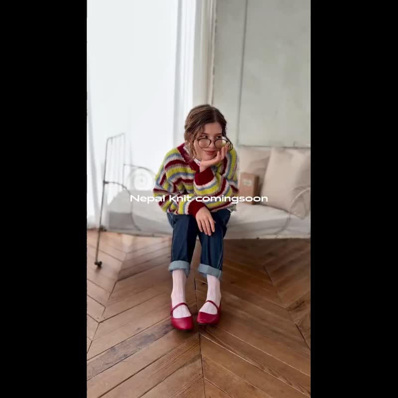 尼泊尔织工编织的缤纷手工条纹针织开衫 red - 女装针织衫/毛衣 - 羊毛 红色