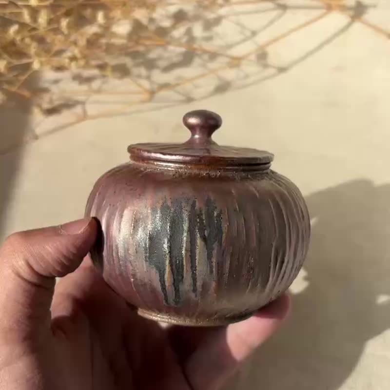 柴烧木纹小茶罐-D - 茶具/茶杯 - 陶 红色