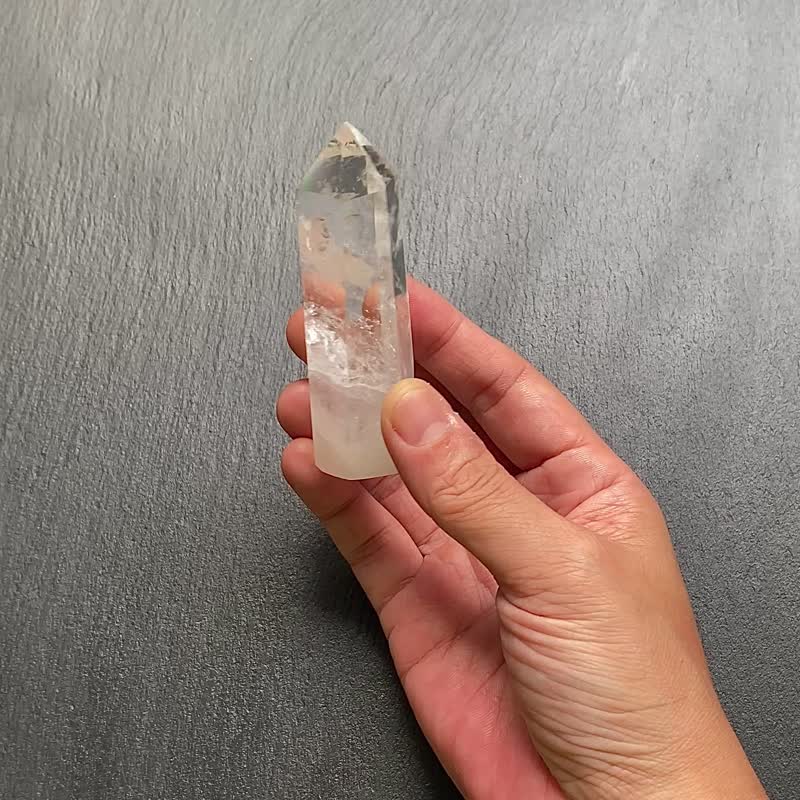 天然带彩白水晶能量柱 冥想 净化 办公室 风水摆件 快速出货 - 摆饰 - 水晶 白色