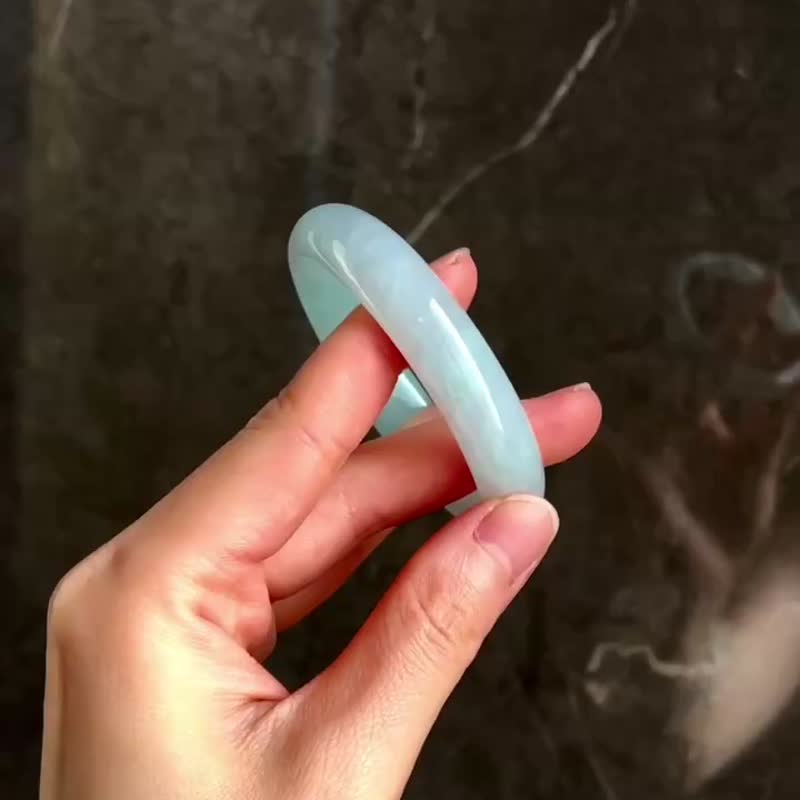 冰种 缅甸翡翠 A玉 玉镯 • 糯冰种海天福镯 - 手链/手环 - 石头 蓝色