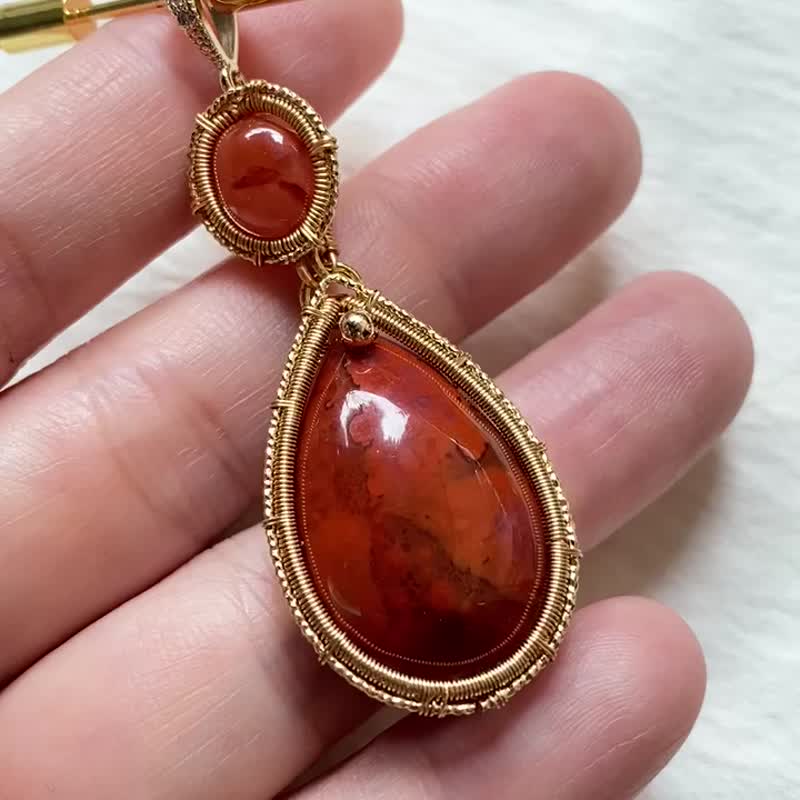 | MC |保色铜线南红玛瑙项链 手工编织  wire wrap - 项链 - 宝石 橘色