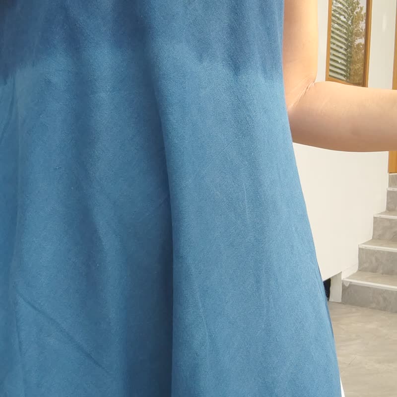 V Neck Summer Dress - 双层扎染 3 色调连衣裙 - 洋装/连衣裙 - 棉．麻 蓝色