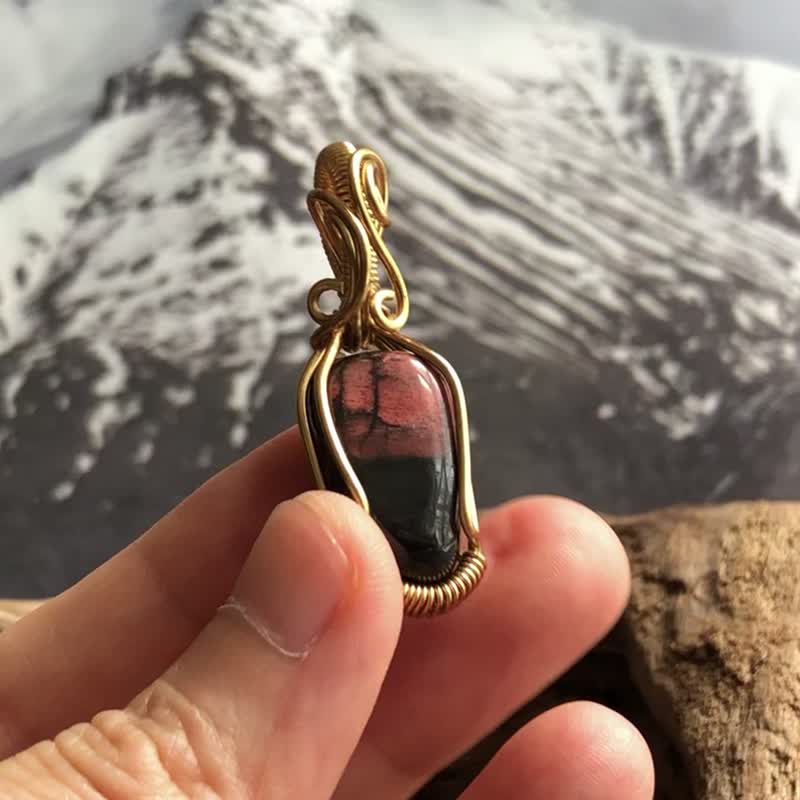 舒俱莱滚石  绕铜线吊坠 - 项链 - 水晶 金色