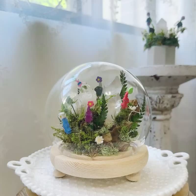 小夜灯 Pikmin 皮克敏 一起来打水晶菇。白水晶簇原矿 永生叶材 - 植栽/盆栽 - 水晶 白色