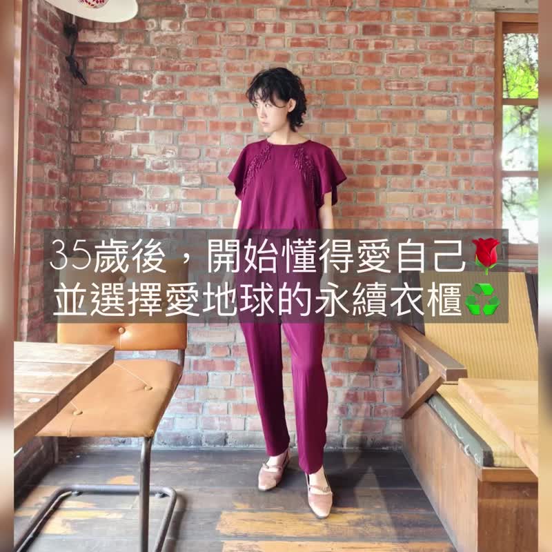 古典酒红连身裤【日本古着】永续是最奢华的精品 - 背带裤/连体裤 - 聚酯纤维 红色