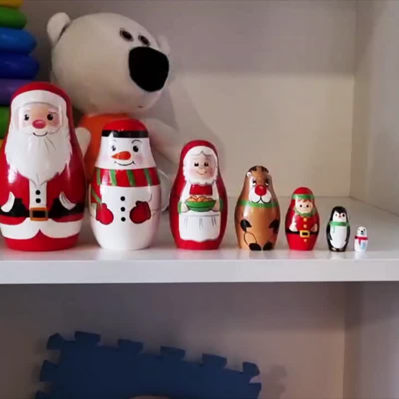 Christmas Nesting Dolls 7 pc - Christmas Toys Santa, Snow Man, Mrs. Clause, Deer - 玩具/玩偶 - 木头 多色