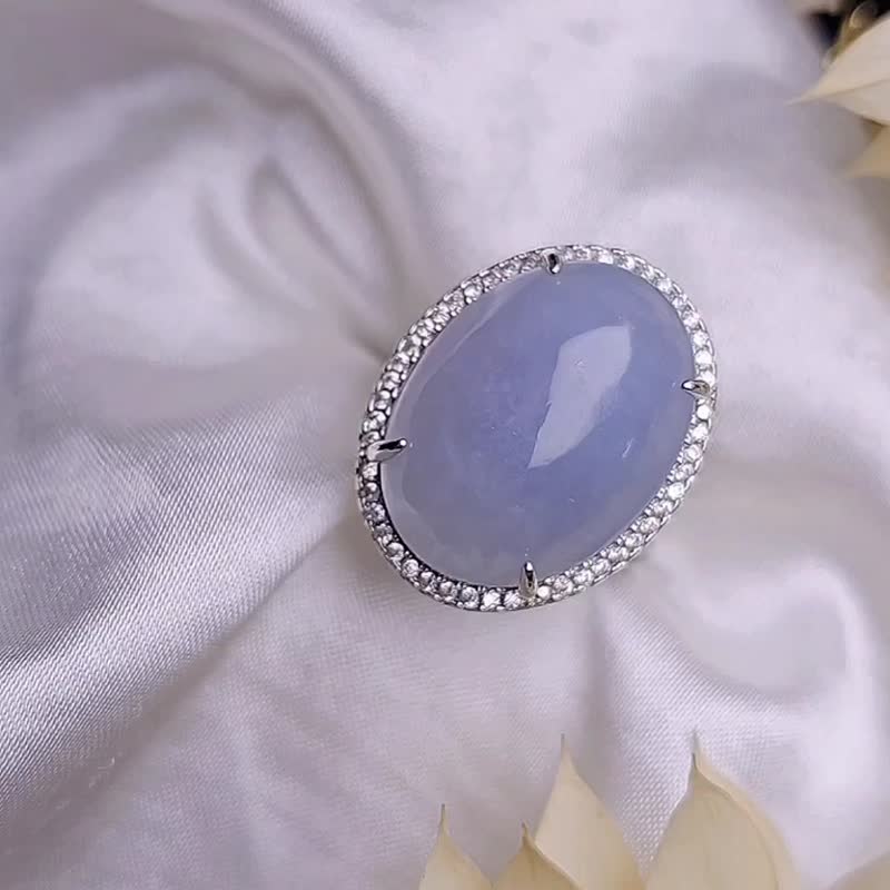 招财 贵人运|贵气|缅甸A货翡翠细糯冰紫罗兰鸽子大蛋面纯银戒指 - 戒指 - 玉石 