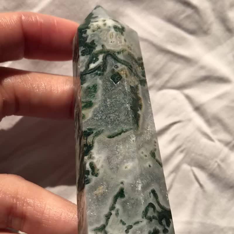 爆白水晶 绿色 苔藓玛瑙 水草玛瑙 水晶柱 摆设 水晶雕刻件 - 摆饰 - 水晶 绿色