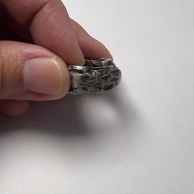 【Coal 系列】#a301 灰融岩戒指 (14 号)/ 925 银/ 手工礼物/ 定制化 - 戒指 - 银 银色