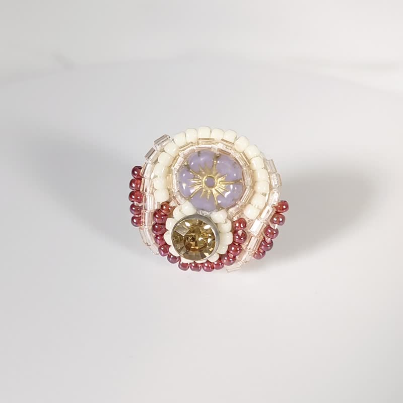 Talkative Ring 11 Free Size Bead Embroidery Ring Flower Purple Pink Colorful Multicolor - 戒指 - 塑料 粉红色