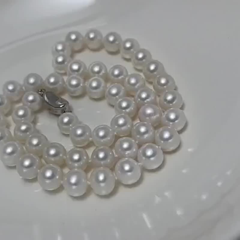 白月光 天然淡水珍珠 强光炫彩 项链 - 项链 - 珍珠 白色