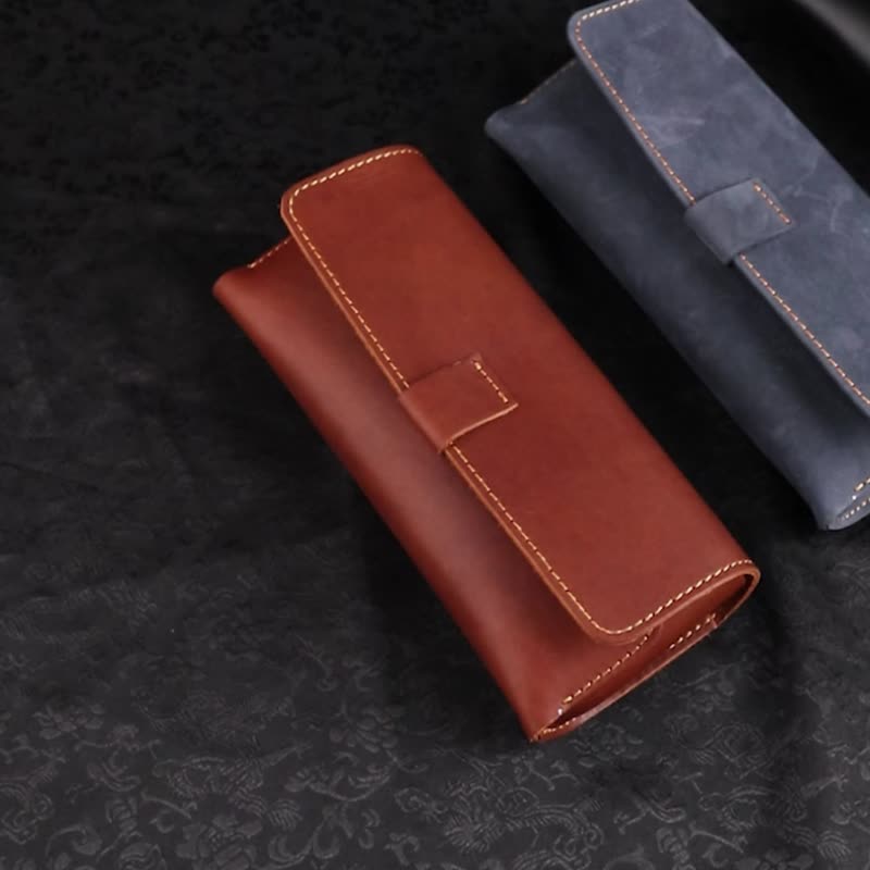 FANGUO手工制作真皮眼镜包复古疯马皮眼镜收纳包头层牛皮眼镜袋 - 眼镜盒/眼镜布 - 真皮 黑色