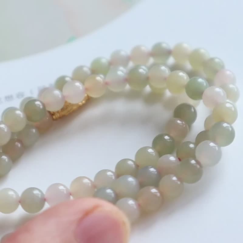 天然多宝和田玉手链藕粉色莫兰迪色系糖果多宝多圈手链小众温柔 - 手链/手环 - 玉石 